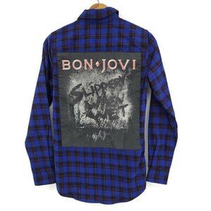 New Bon Jovi Slippery When Wet Vtg Re-Mastered Womens XXS Blue Flannel BandMerch